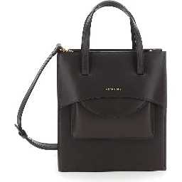 Flap J Brown Handbag with One Front Flap Pocket and Adjustable and Removable Shoulder Strap in Leather Woman