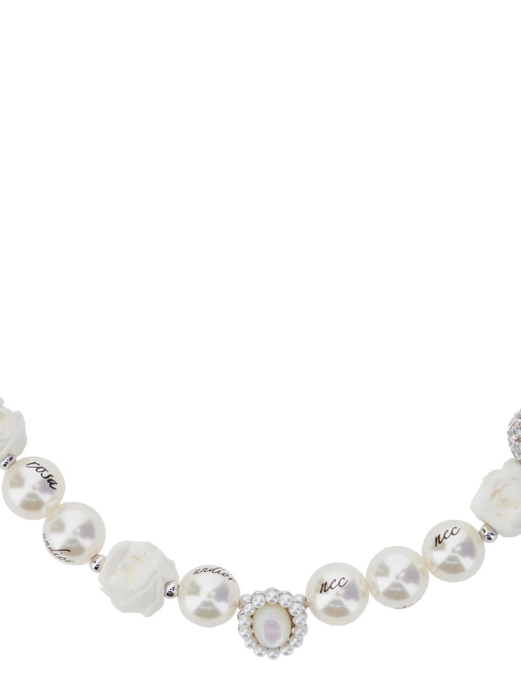 Silver-Colored Necklace with Beads Design and Rhinestone Decorations in Brass Woman alternative