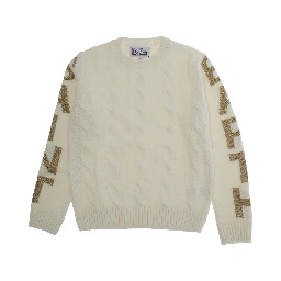 White Crewneck Sweater with Logo Lettering on the Sleeve in Wool Blend Boy