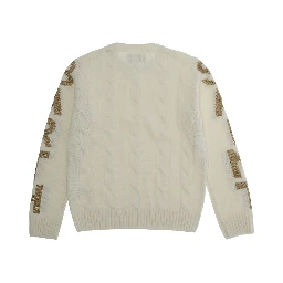 White Crewneck Sweater with Logo Lettering on the Sleeve in Wool Blend Boy