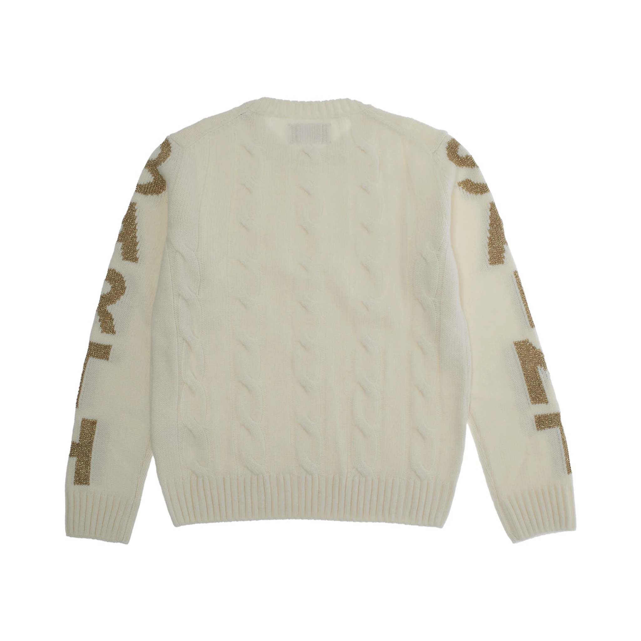 White Crewneck Sweater with Logo Lettering on the Sleeve in Wool Blend Boy
