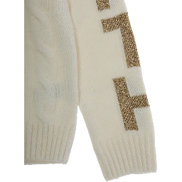 White Crewneck Sweater with Logo Lettering on the Sleeve in Wool Blend Boy