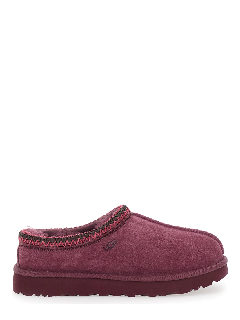 Bordeaux Mules with Almond Toe and Embroidery in Suede Woman