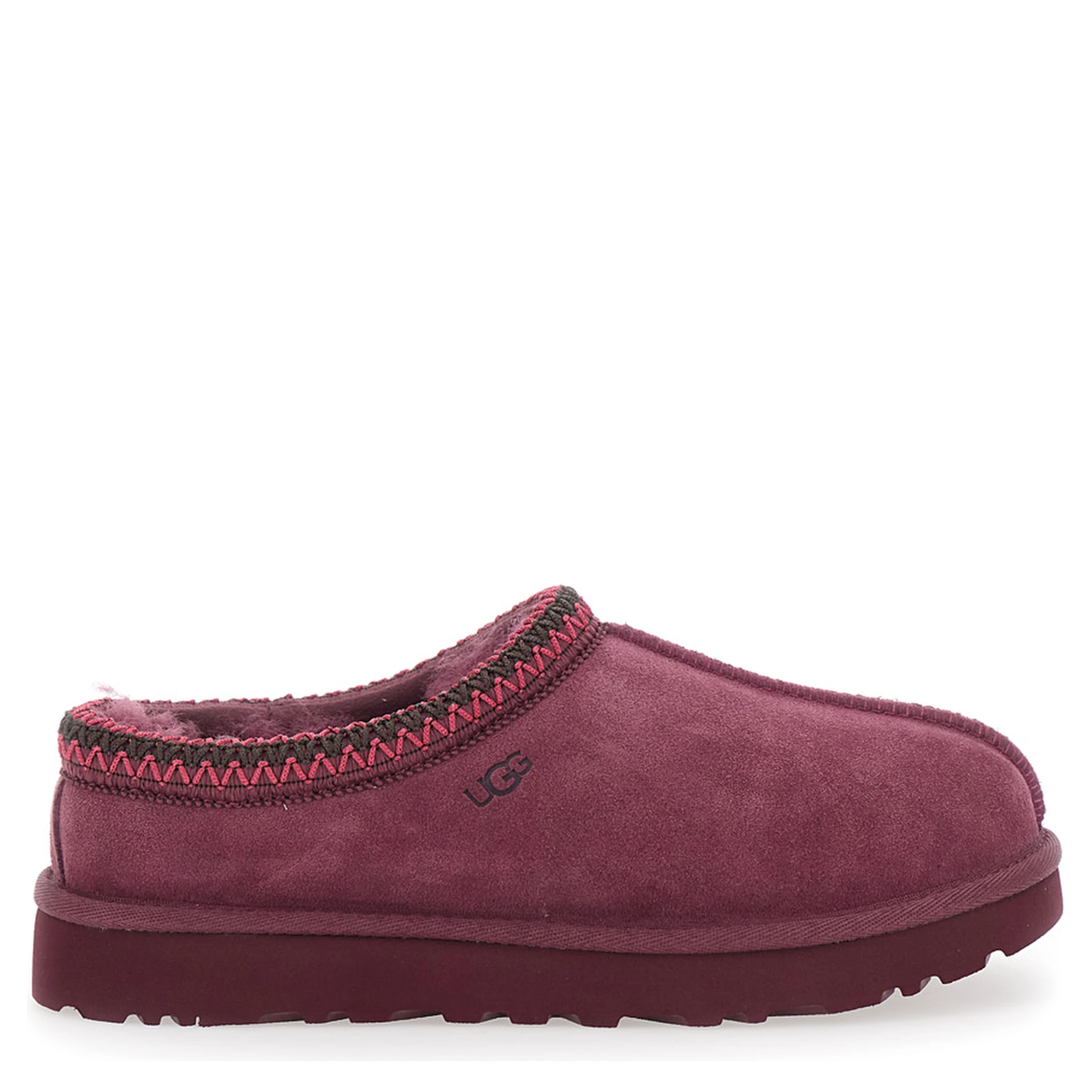 Bordeaux Mules with Almond Toe and Embroidery in Suede Woman