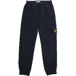 Blue Pants with Elastic Waist and Logo Patch on the Side in Cotton Boy