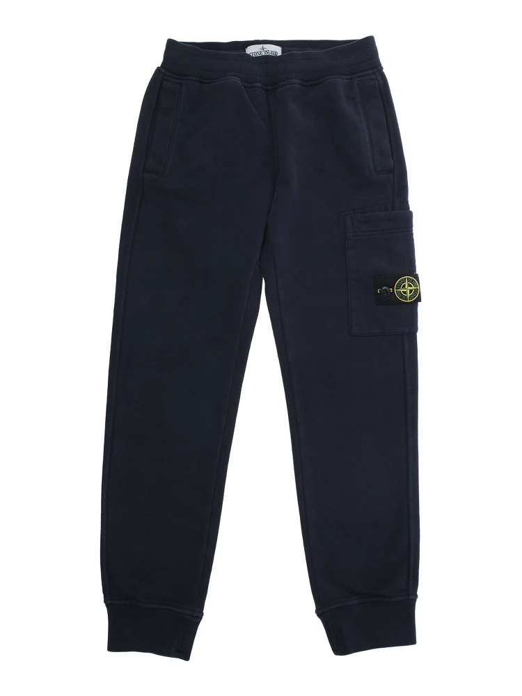 Blue Pants with Elastic Waist and Logo Patch on the Side in Cotton Boy