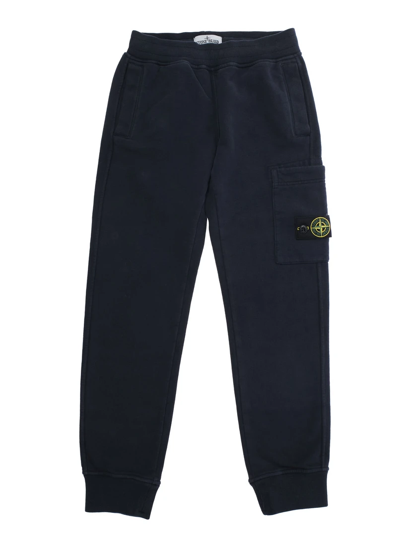 Blue Pants with Elastic Waist and Logo Patch on the Side in Cotton Boy