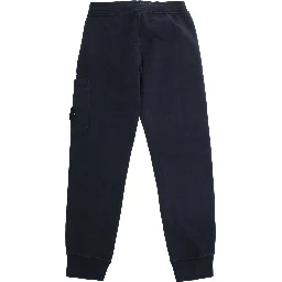 Blue Pants with Elastic Waist and Logo Patch on the Side in Cotton Boy