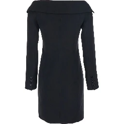 Black Dress with Front Neckline and Bare Shoulders in Fabric Woman