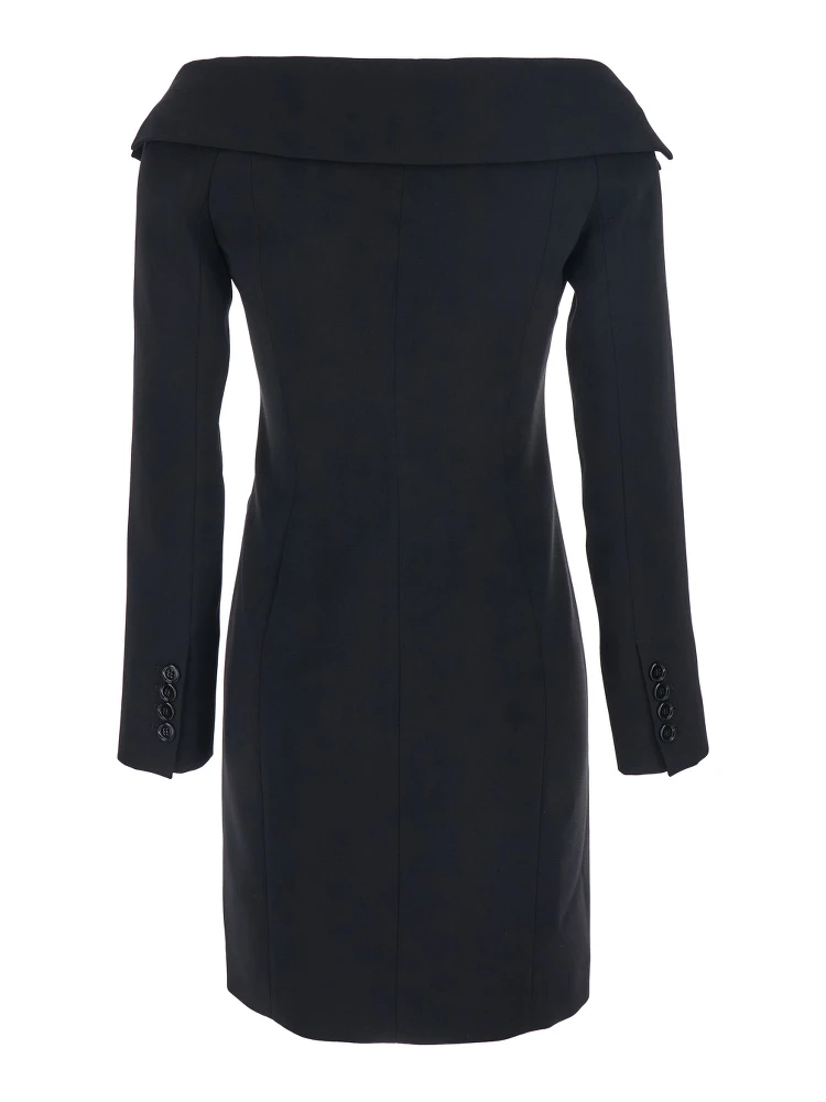 Black Dress with Front Neckline and Bare Shoulders in Fabric Woman alternative