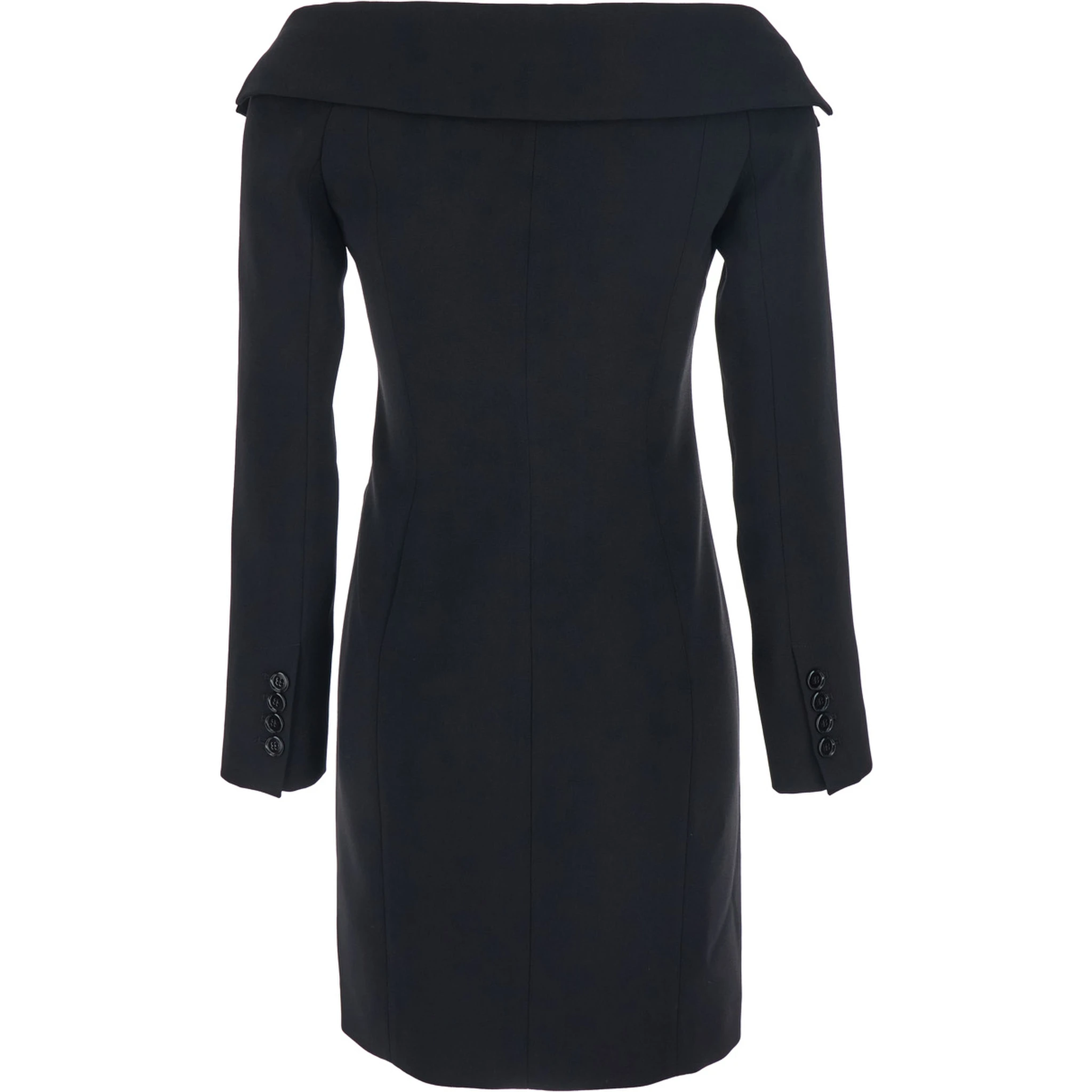 Black Dress with Front Neckline and Bare Shoulders in Fabric Woman