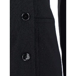 Black Dress with Front Neckline and Bare Shoulders in Fabric Woman