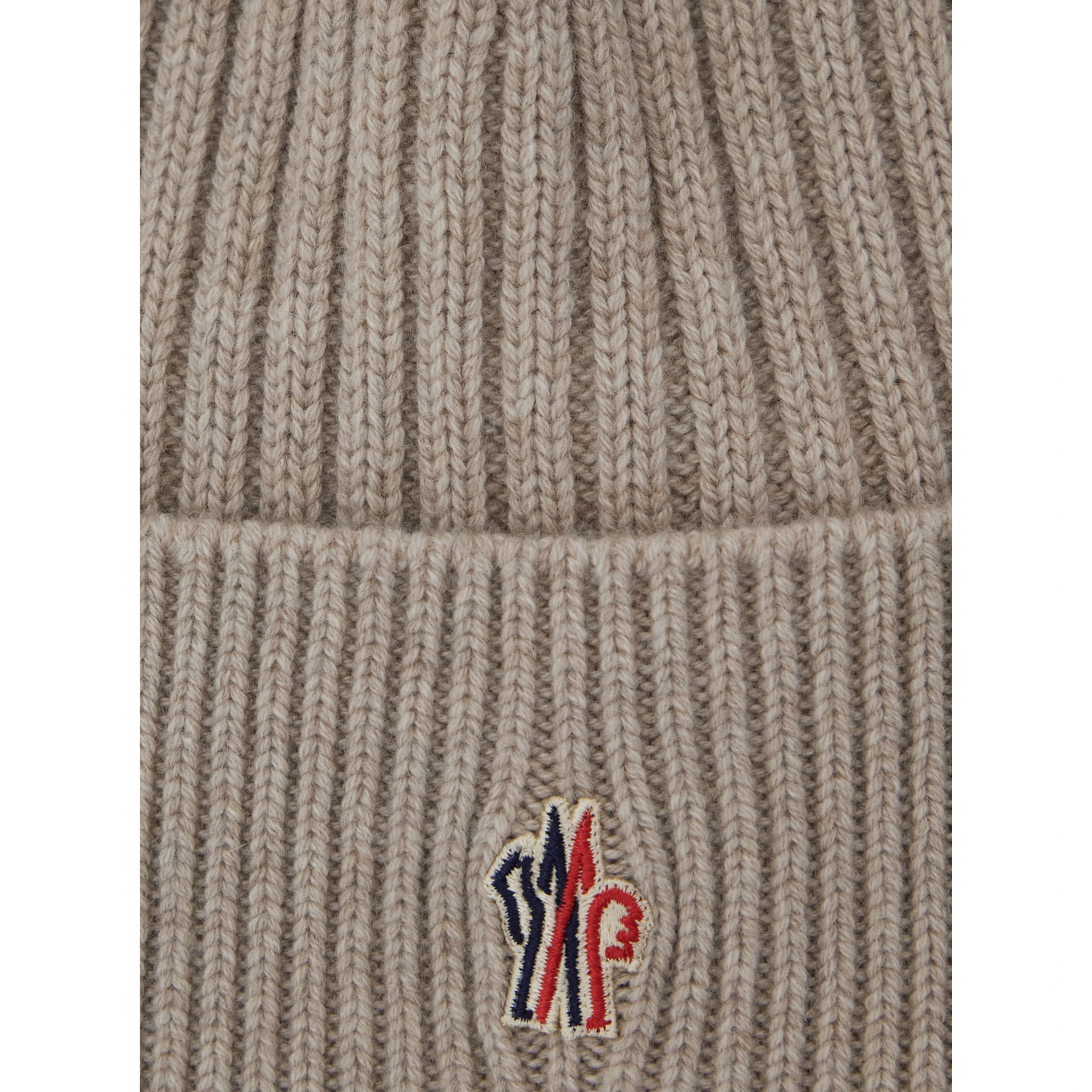 Beige Beanie with Pompon and Logo Patch onthe Front in Cashmere Woman