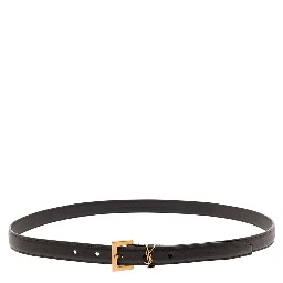 Black Belt in Leather with Gold-tone Buckle and Monogram Detail Woman