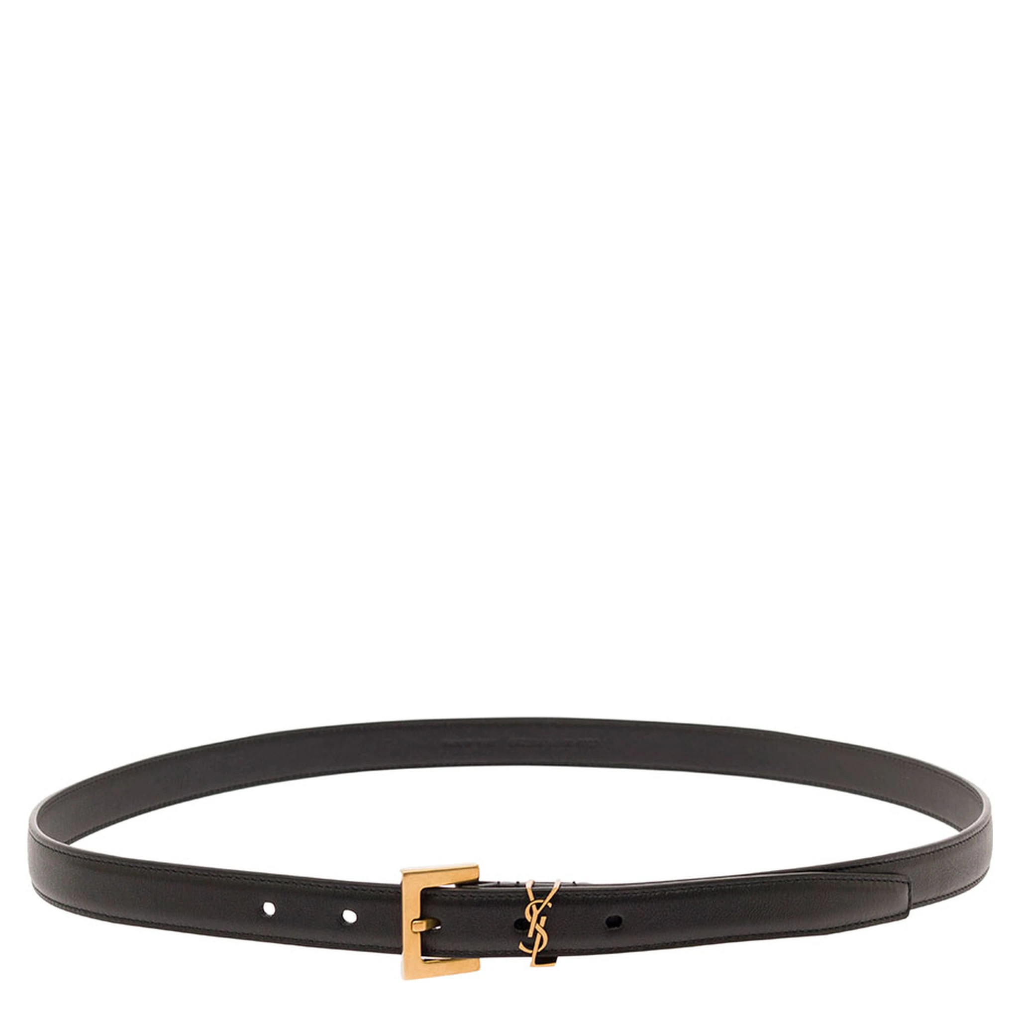 Black Belt in Leather with Gold-tone Buckle and Monogram Detail Woman