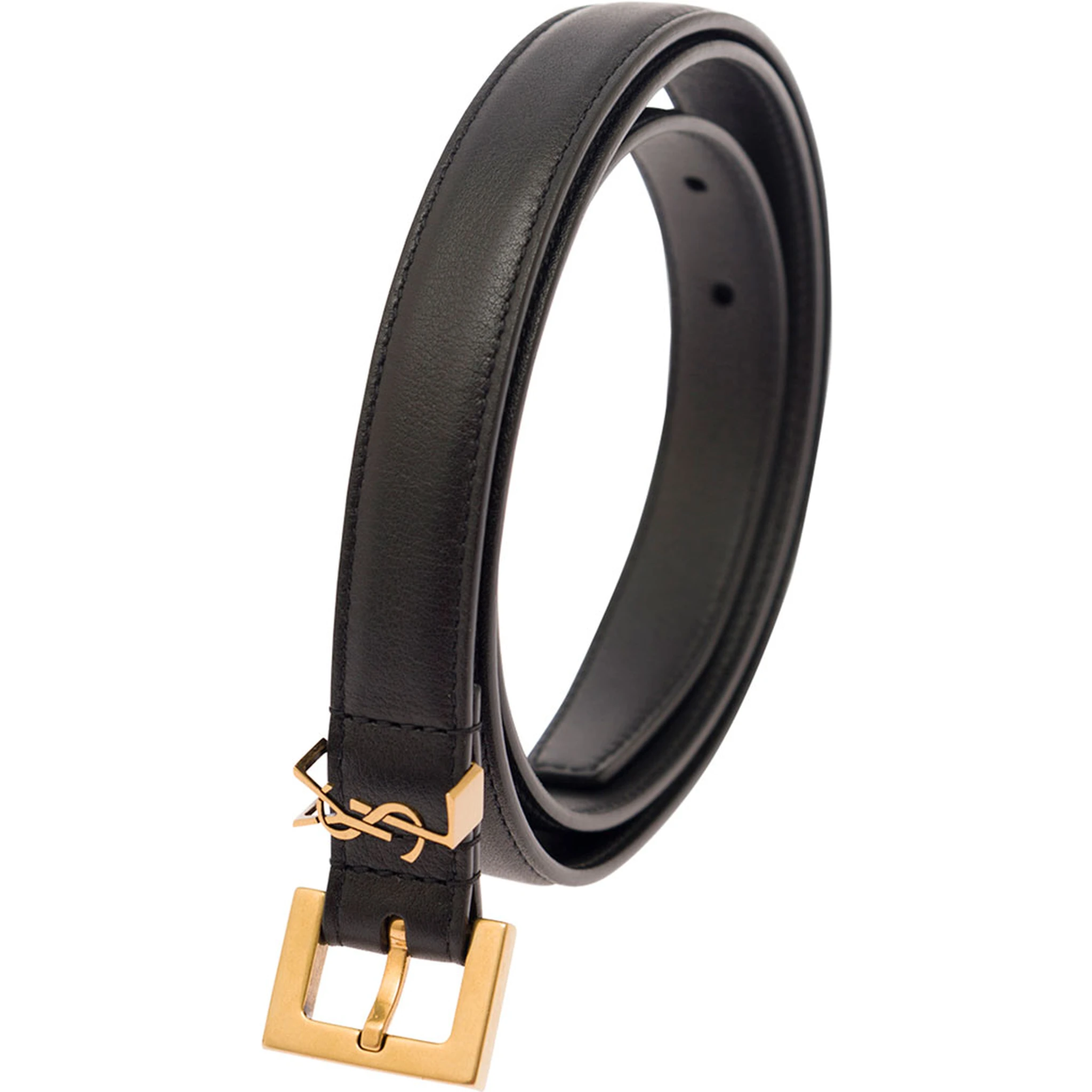 Black Belt in Leather with Gold-tone Buckle and Monogram Detail Woman