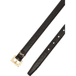 Black Belt in Leather with Gold-tone Buckle and Monogram Detail Woman