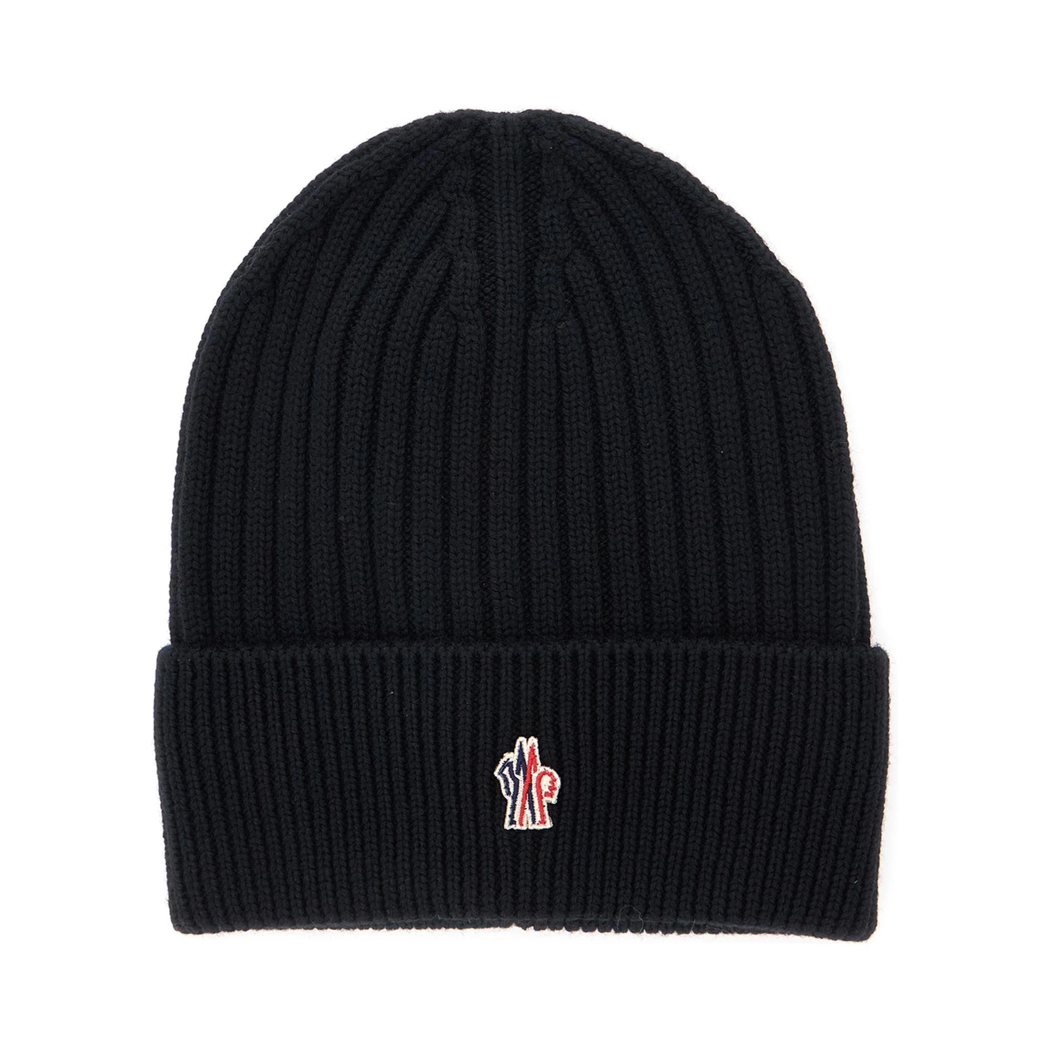 Black Beanie with Turn-Up Brim and Logo Patch on the Front in Wool Man