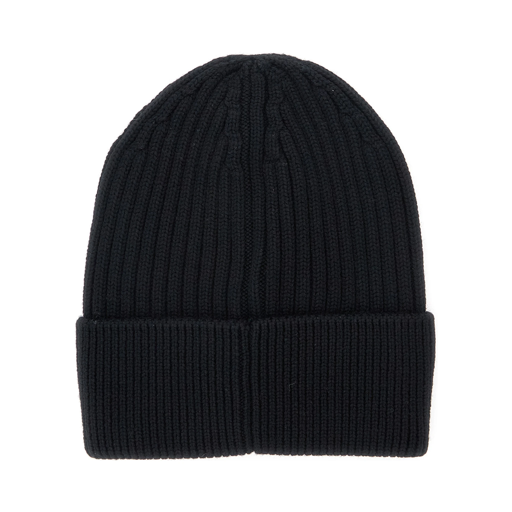 Black Beanie with Turn-Up Brim and Logo Patch on the Front in Wool Man