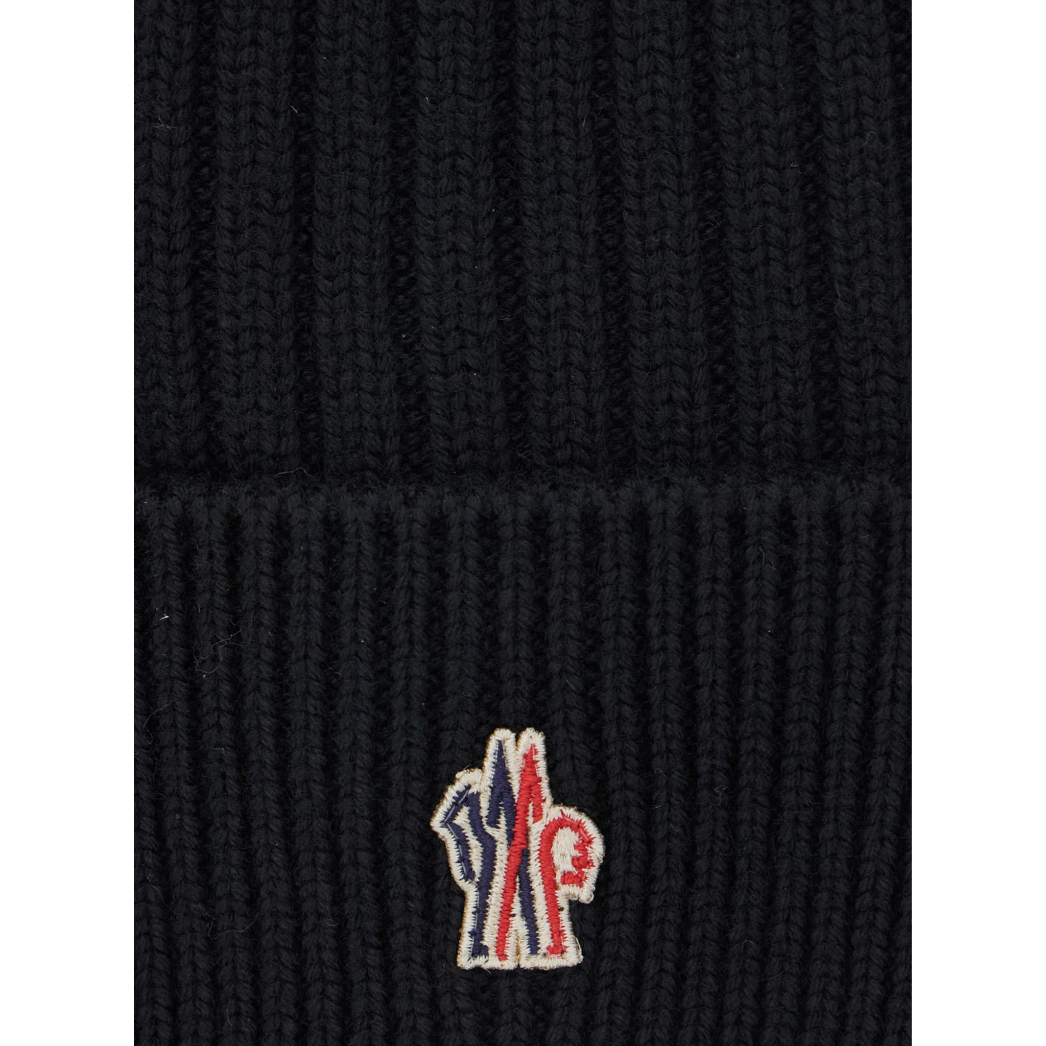Black Beanie with Turn-Up Brim and Logo Patch on the Front in Wool Man