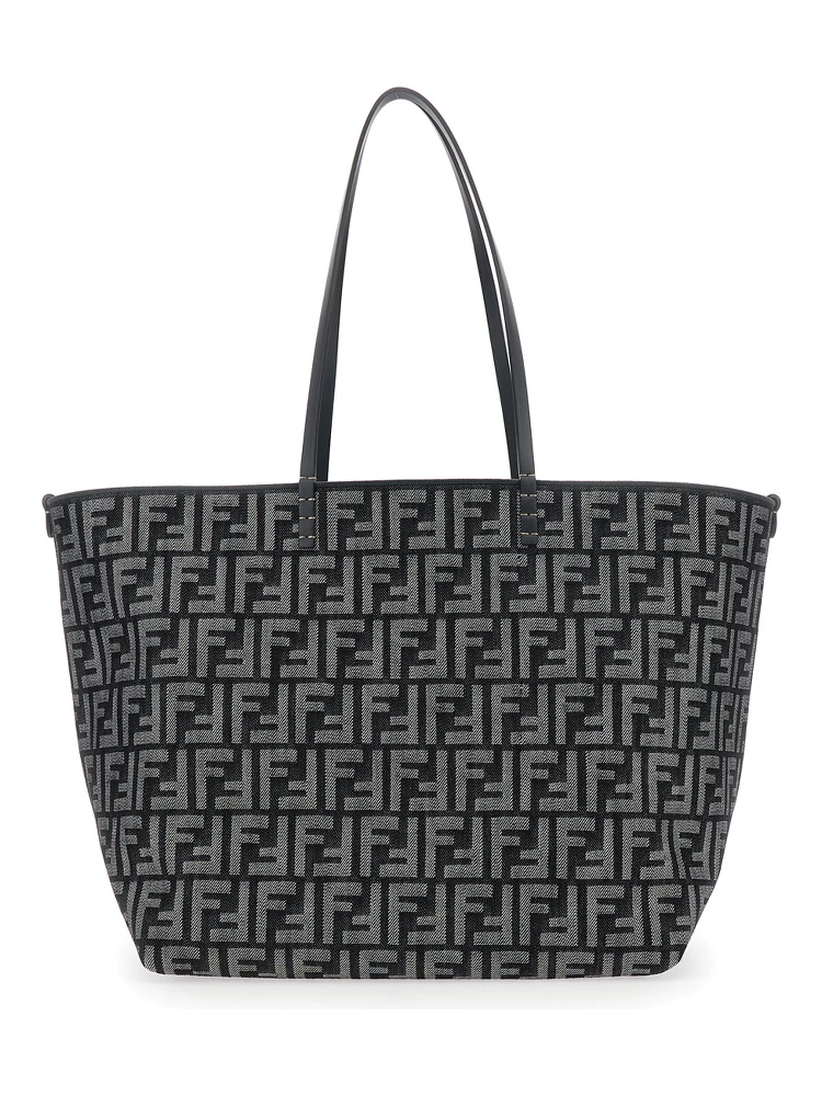 Roll Large Blu Shopper with All-Over FF Motif in Cotton Blend with Sponge Effect Woman