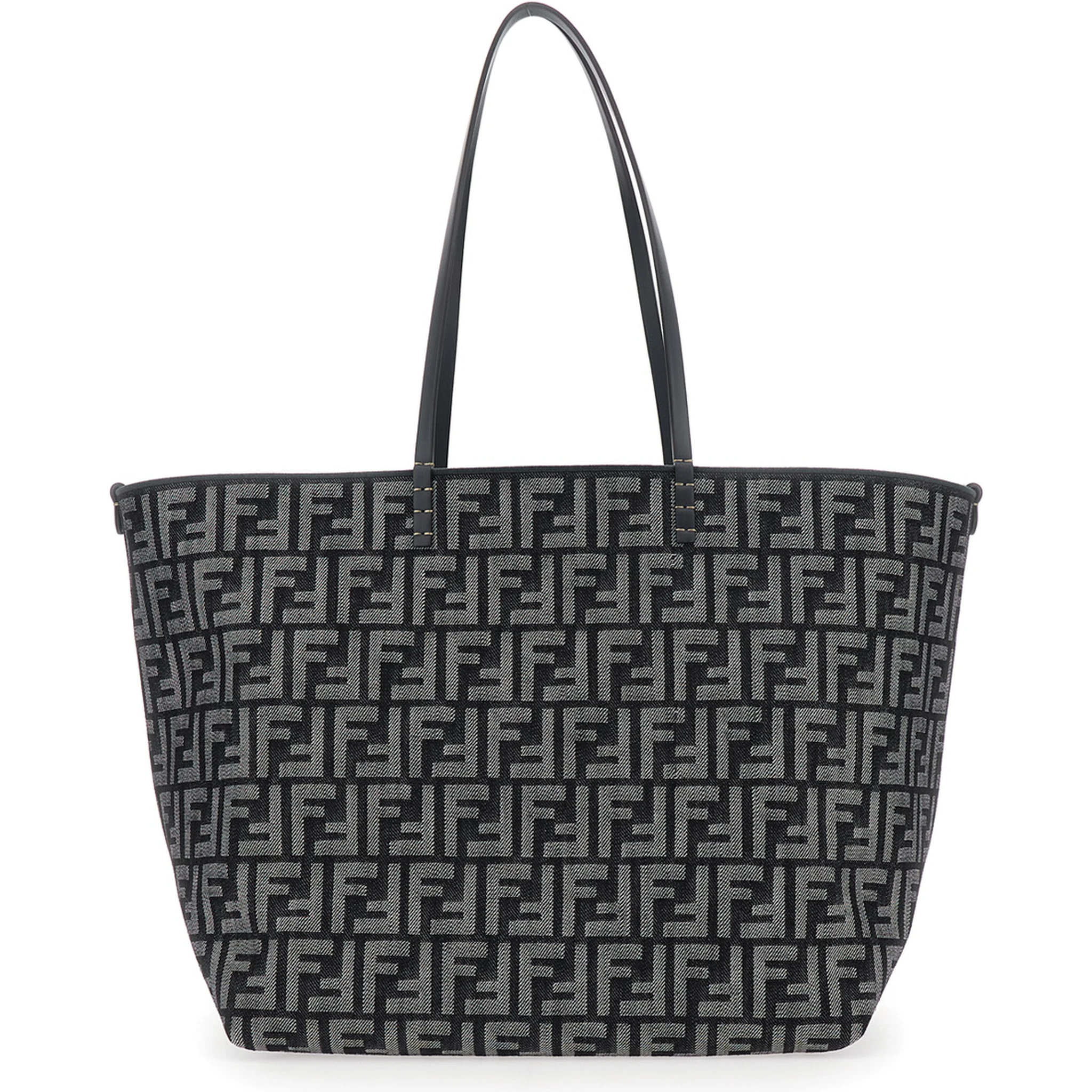 Roll Large Blu Shopper with All-Over FF Motif in Cotton Blend with Sponge Effect Woman