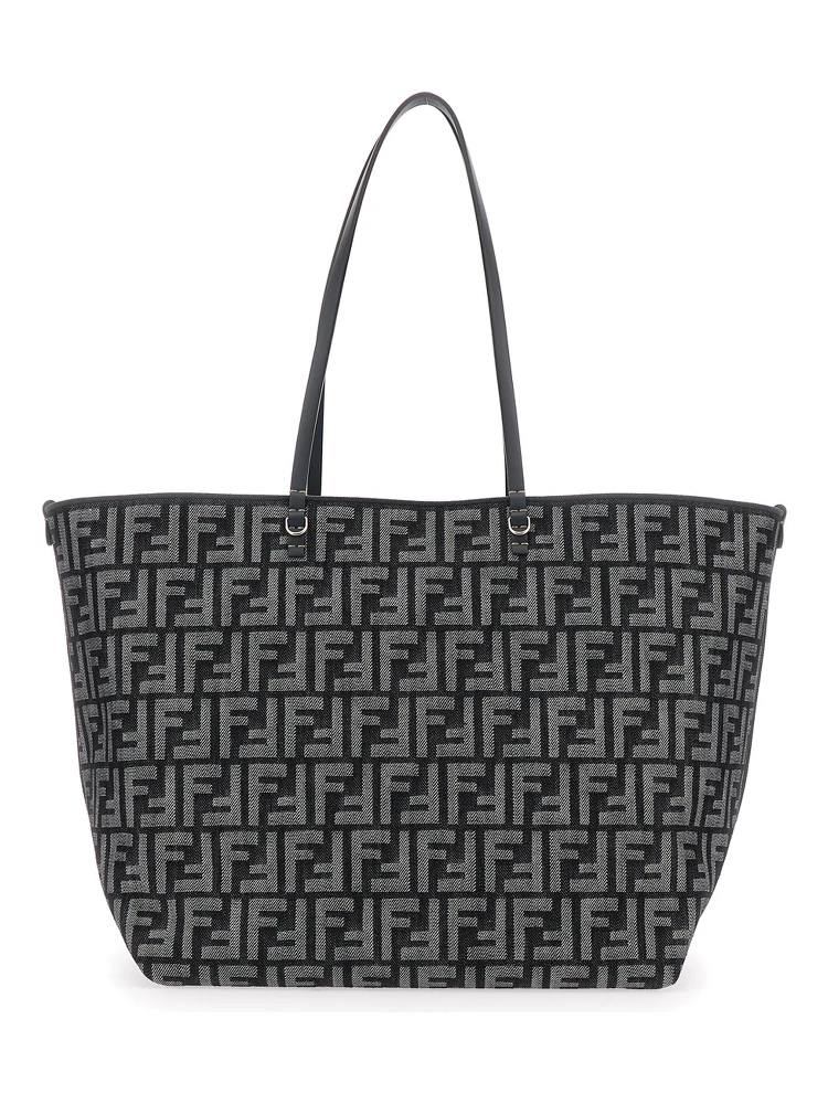 Roll Large Blu Shopper with All-Over FF Motif in Cotton Blend with Sponge Effect Woman alternative