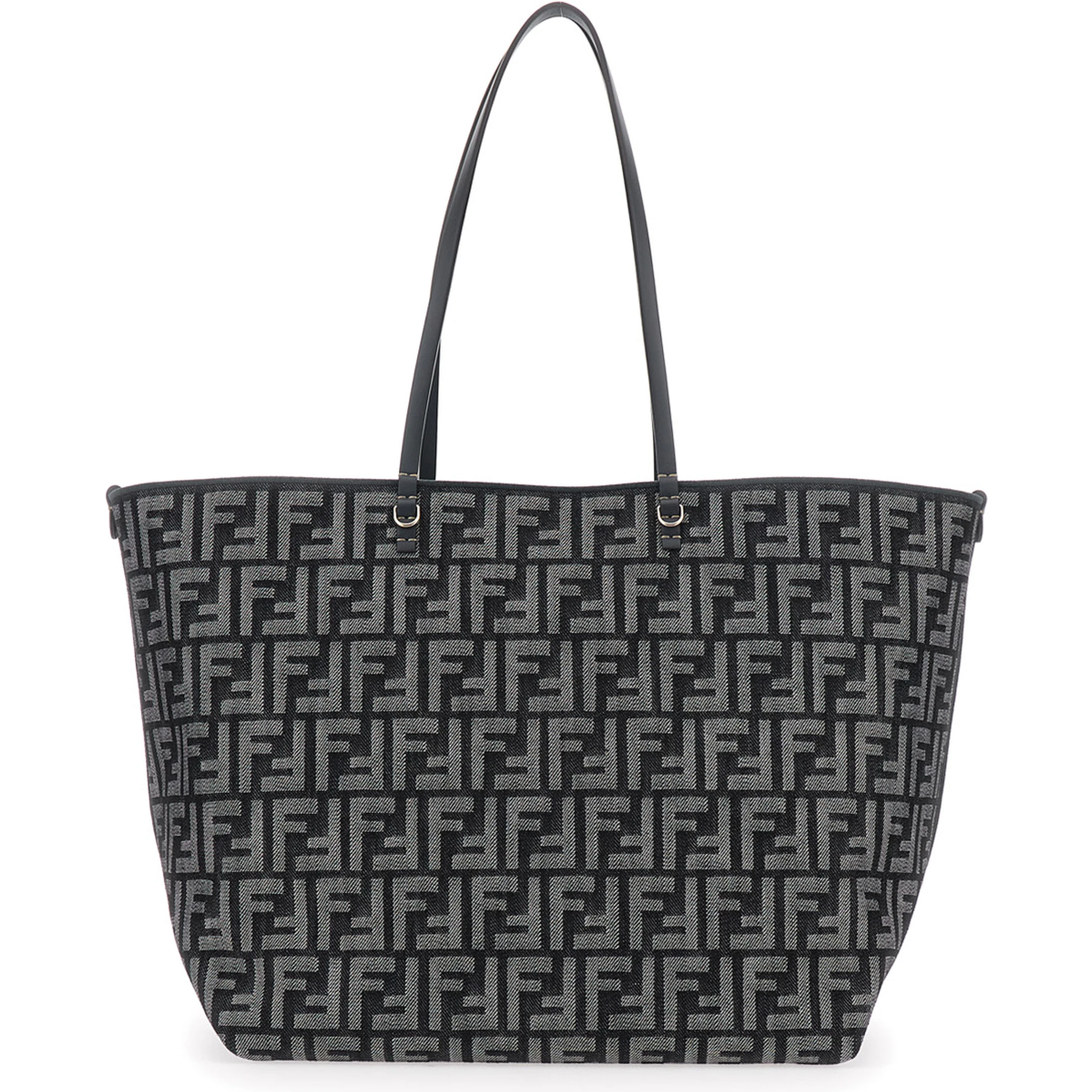 Roll Large Blu Shopper with All-Over FF Motif in Cotton Blend with Sponge Effect Woman