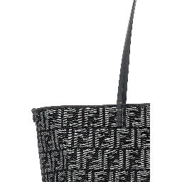 Roll Large Blu Shopper with All-Over FF Motif in Cotton Blend with Sponge Effect Woman