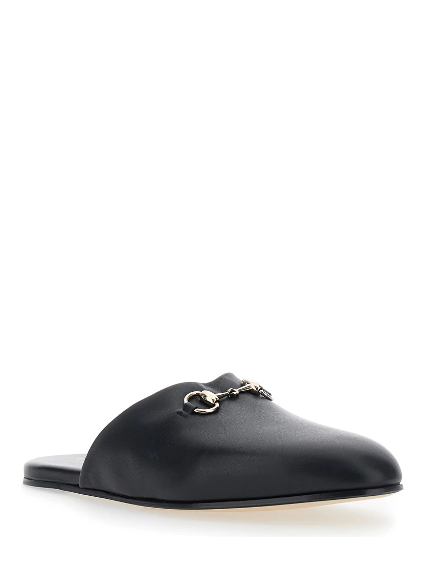 Black Mule with Horsebit on the Front in Smooth Leather Man