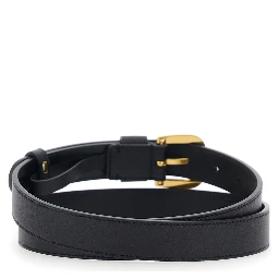 Black Belt with Front Buckle Closure and VLogo Plaque on the Loop in Leather Man