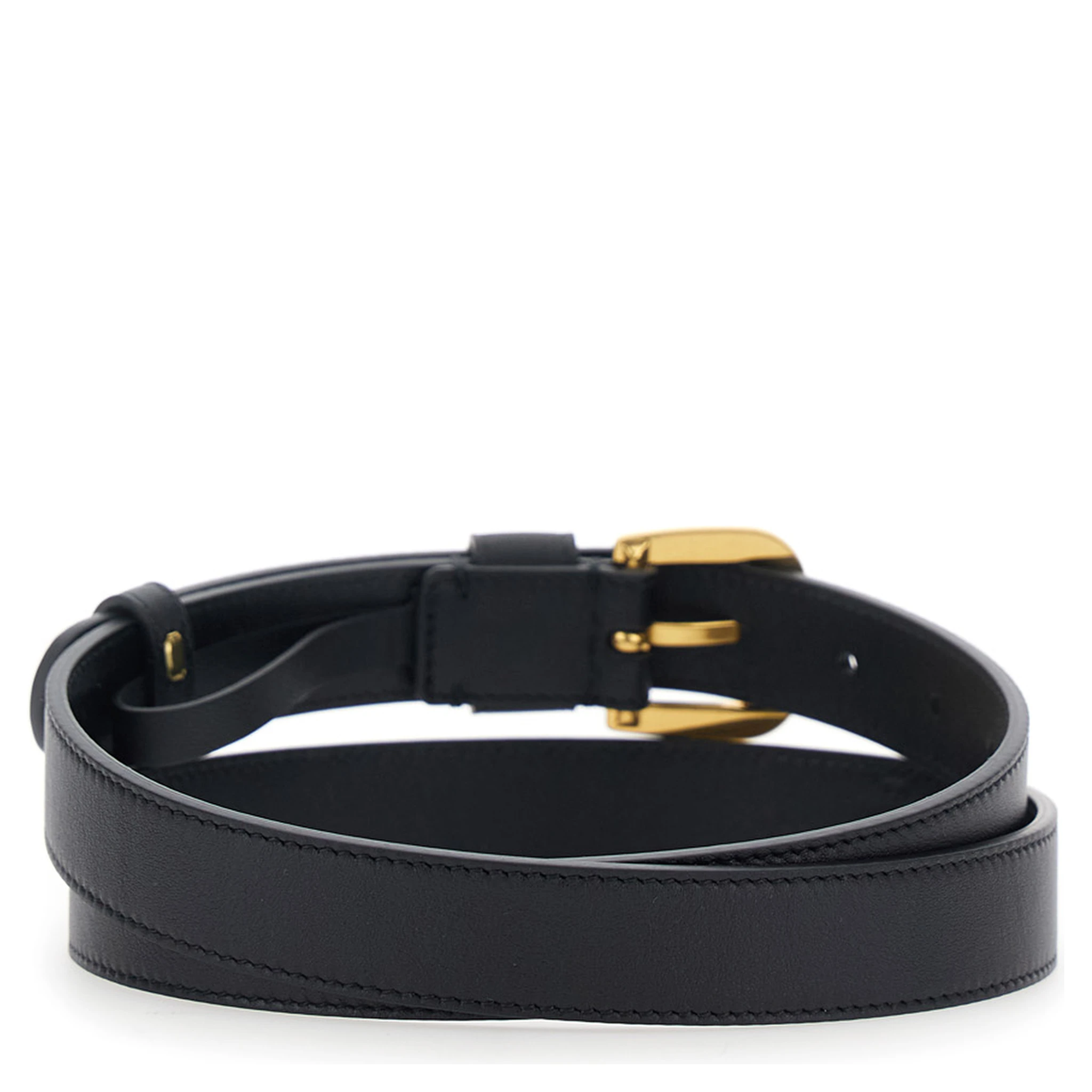 Black Belt with Front Buckle Closure and VLogo Plaque on the Loop in Leather Man