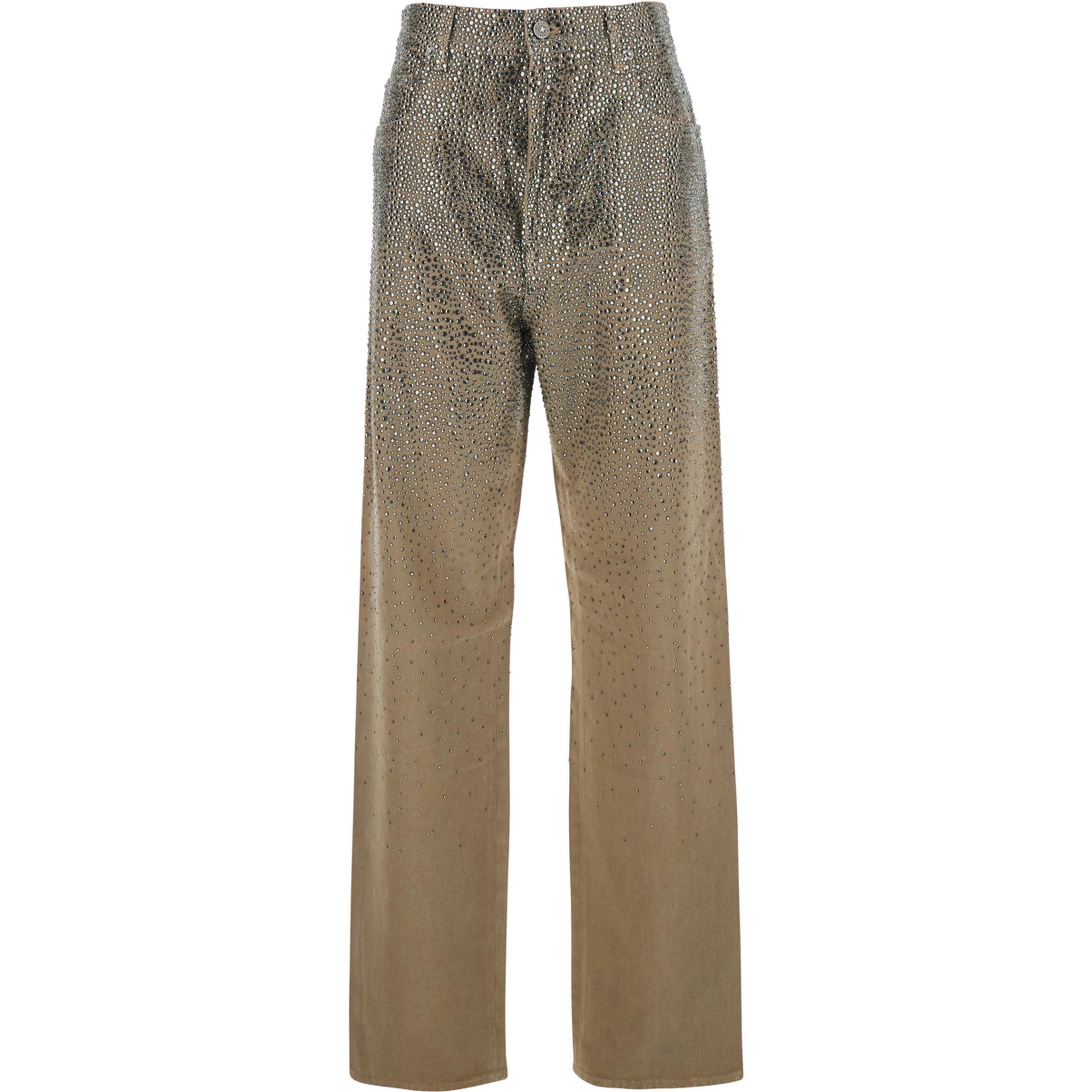 Beige Pants with Faded Crystal Embellishment and Belt Loops in Cotton Blend Woman