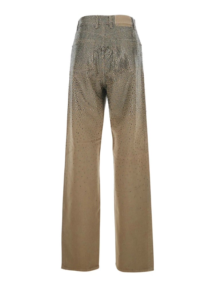 Beige Pants with Faded Crystal Embellishment and Belt Loops in Cotton Blend Woman alternative