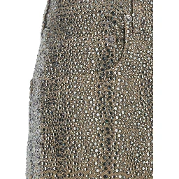 Beige Pants with Faded Crystal Embellishment and Belt Loops in Cotton Blend Woman