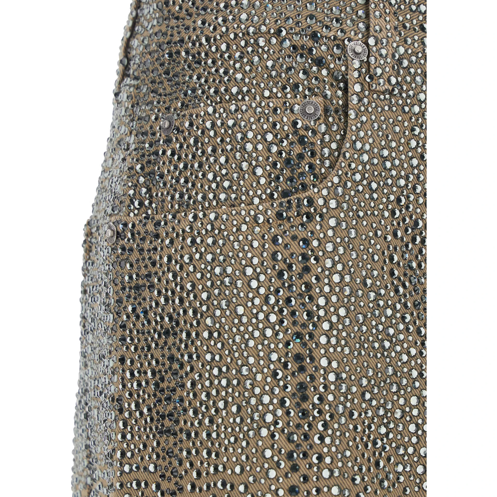 Beige Pants with Faded Crystal Embellishment and Belt Loops in Cotton Blend Woman