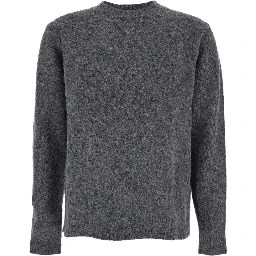 Grey Crewneck Sweater with Ribbed Trims in Wool Blend Man