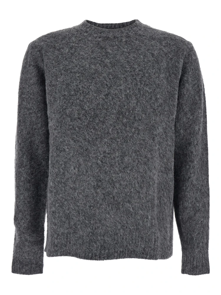 Grey Crewneck Sweater with Ribbed Trims in Wool Blend Man