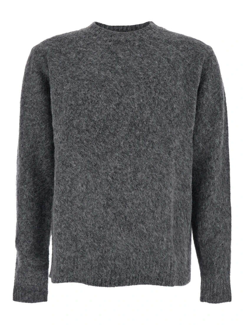 Grey Crewneck Sweater with Ribbed Trims in Wool Blend Man