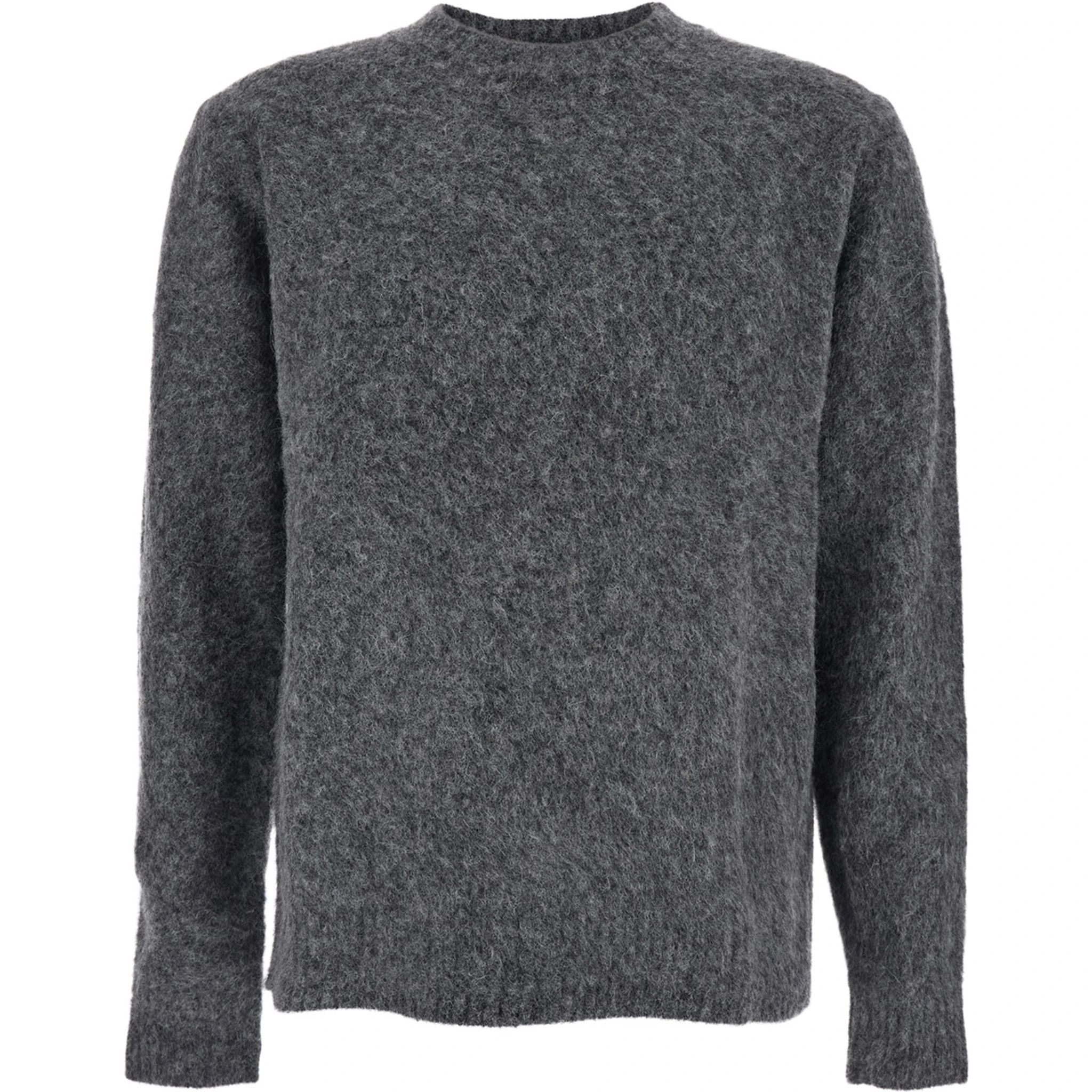 Grey Crewneck Sweater with Ribbed Trims in Wool Blend Man