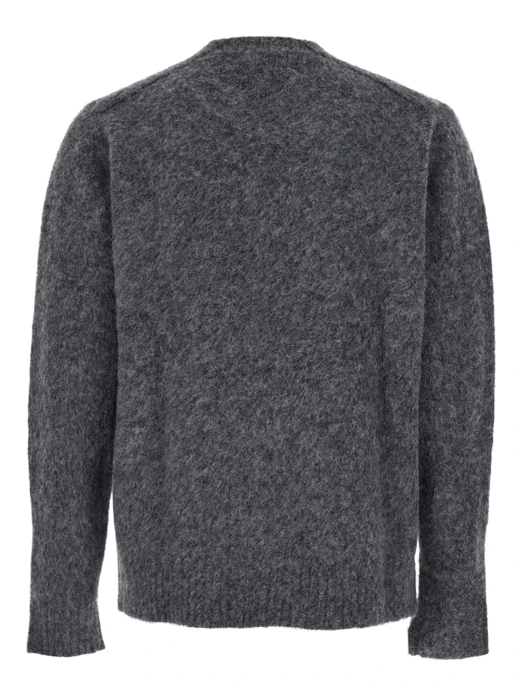 Grey Crewneck Sweater with Ribbed Trims in Wool Blend Man alternative