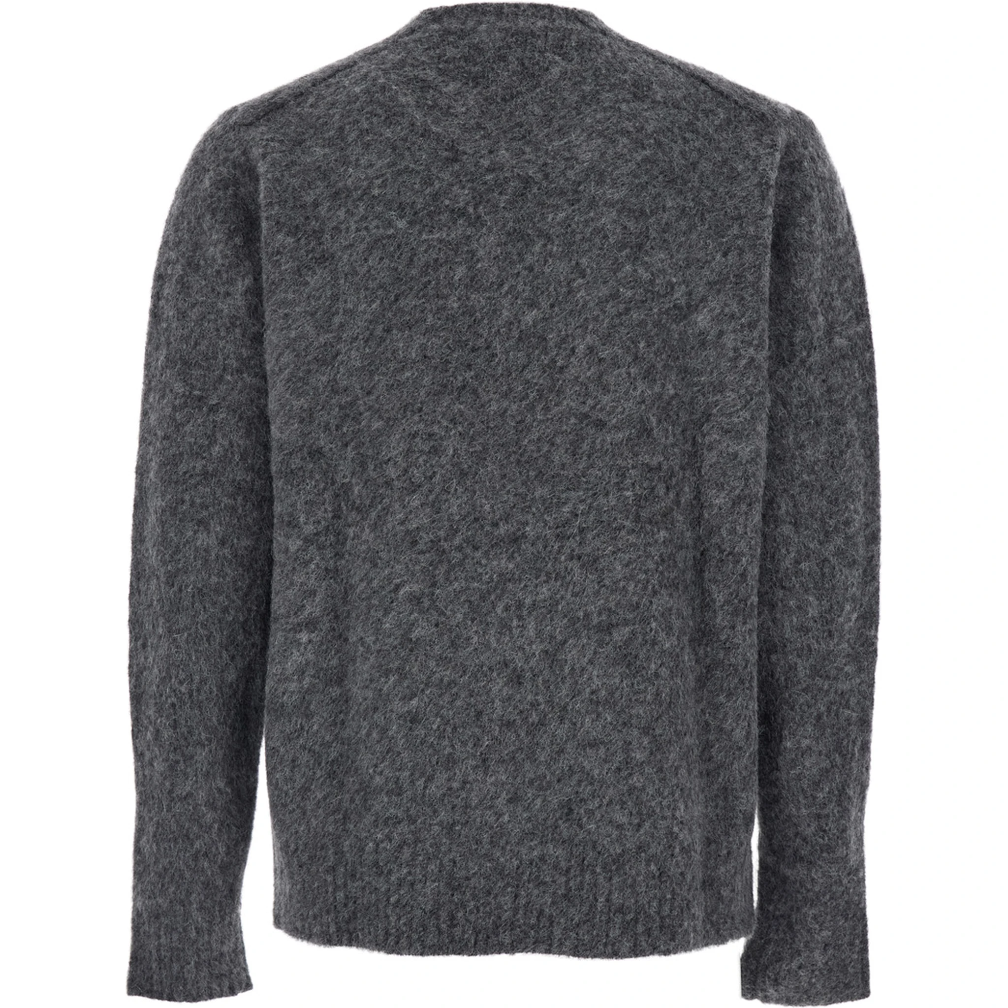 Grey Crewneck Sweater with Ribbed Trims in Wool Blend Man