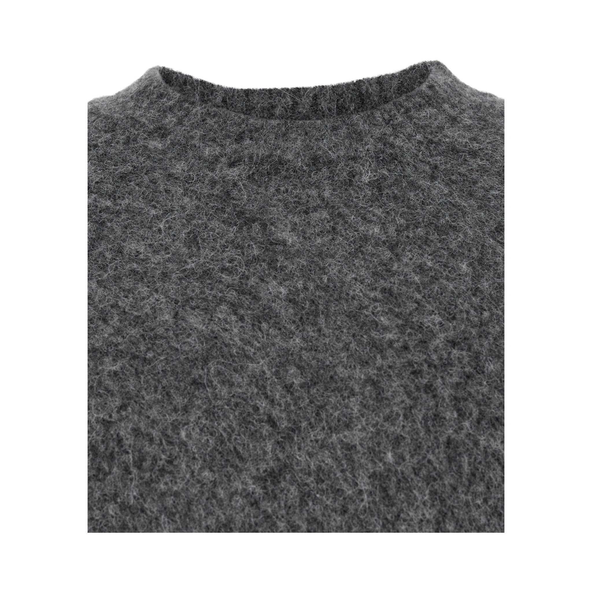 Grey Crewneck Sweater with Ribbed Trims in Wool Blend Man