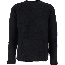Black Crew Neck Sweater with Brushed Effect in Alpaca and Wool Blend Man