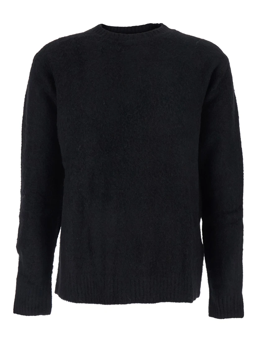 Black Crew Neck Sweater with Brushed Effect in Alpaca and Wool Blend Man