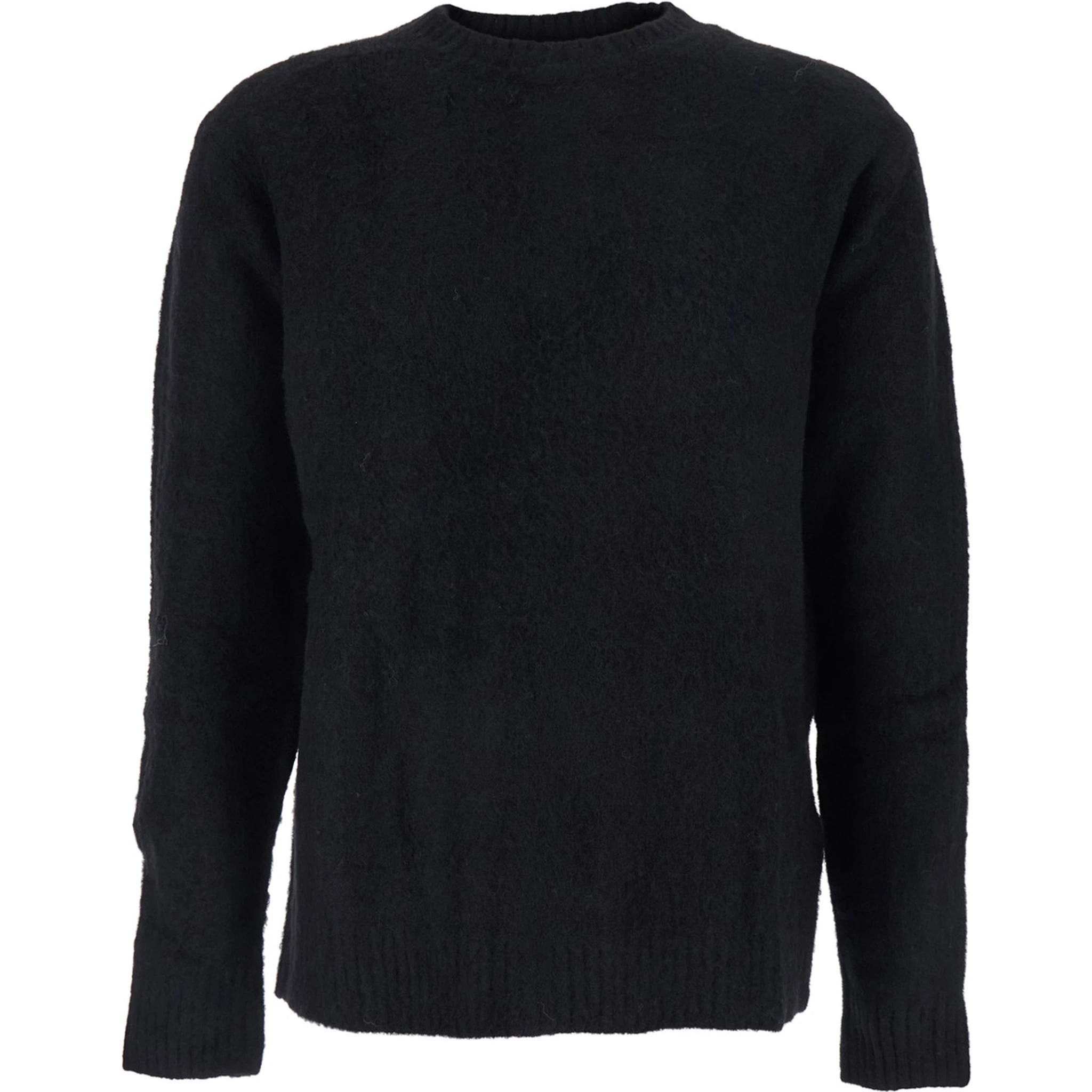 Black Crew Neck Sweater with Brushed Effect in Alpaca and Wool Blend Man