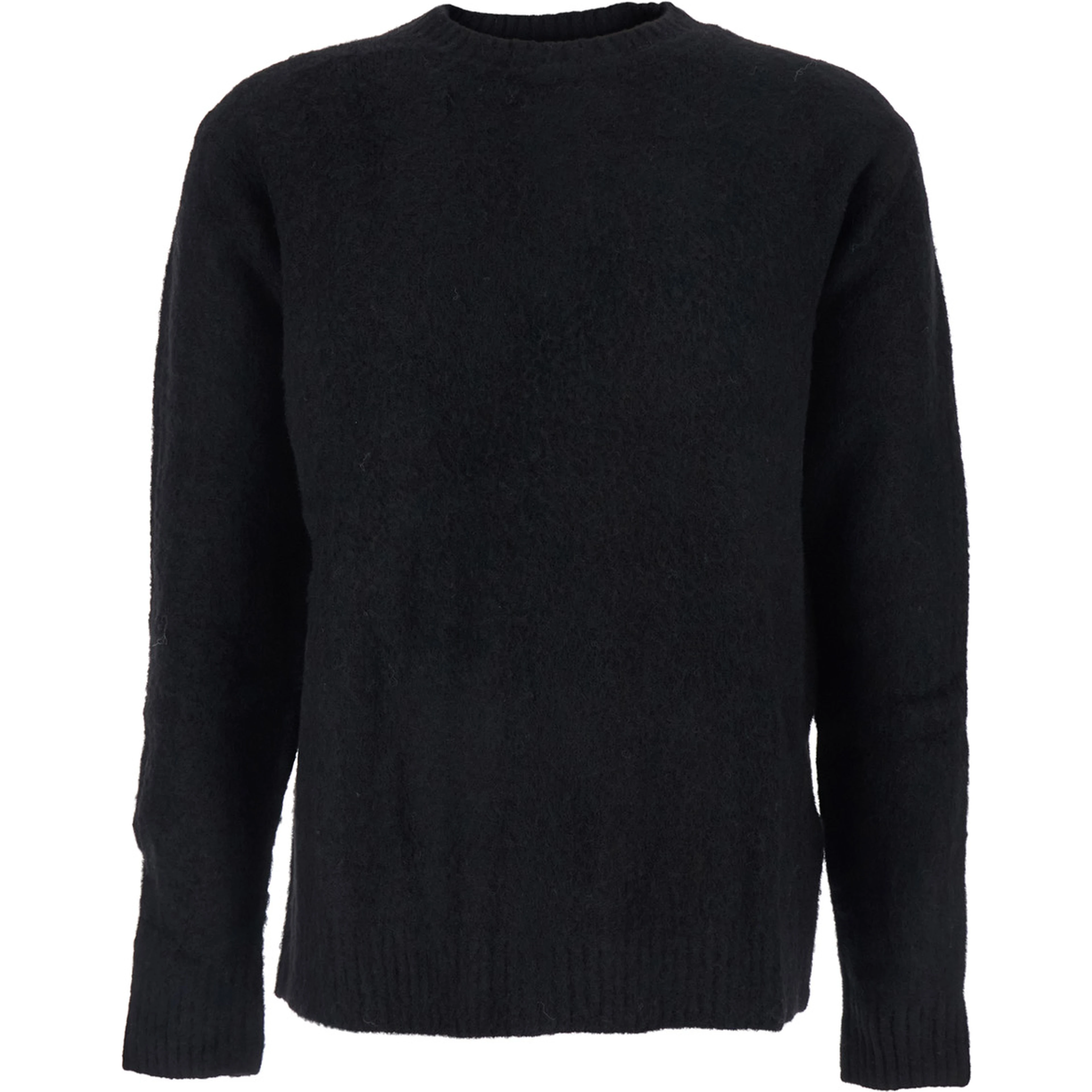 Black Crew Neck Sweater with Brushed Effect in Alpaca and Wool Blend Man