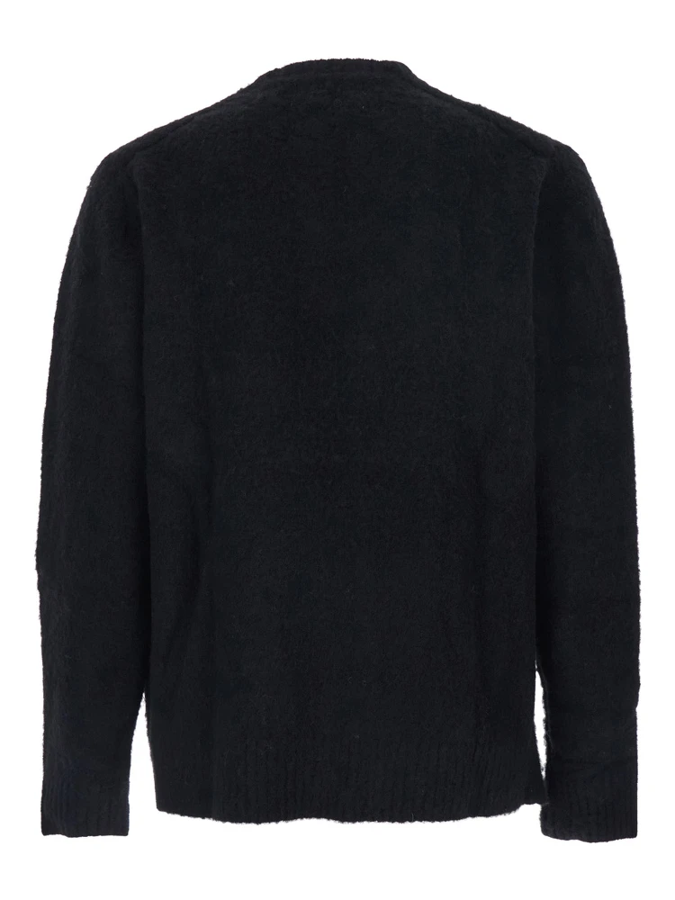 Black Crew Neck Sweater with Brushed Effect in Alpaca and Wool Blend Man alternative