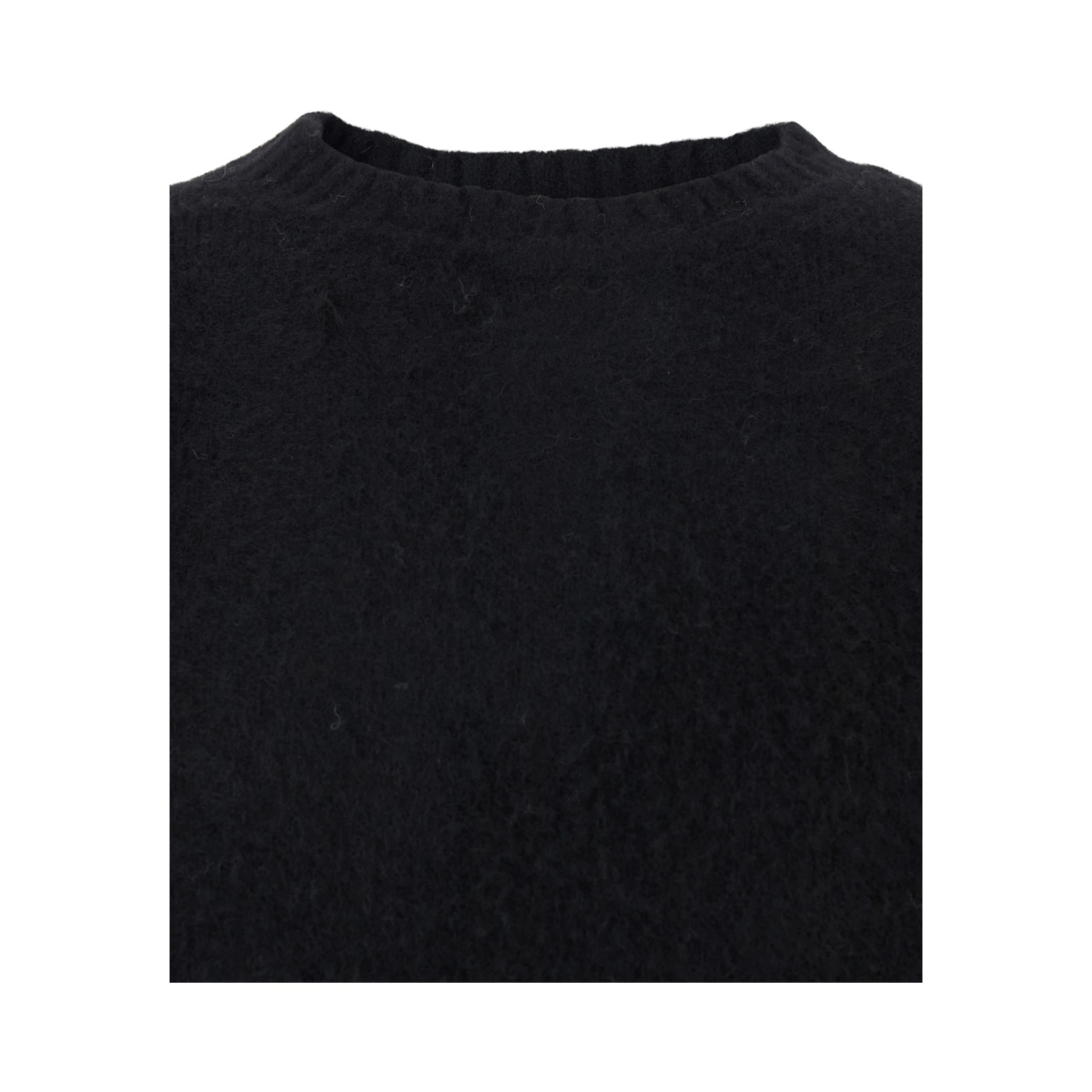 Black Crew Neck Sweater with Brushed Effect in Alpaca and Wool Blend Man