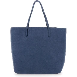 Studio Blue Tote Bag with Embossed Logo Lettering on the Front in Leather Woman